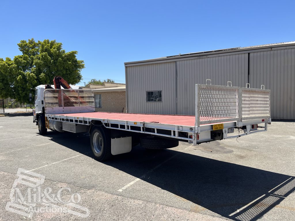 2005 Hino Ranger Tray Back Truck with Crane exterior rear corner