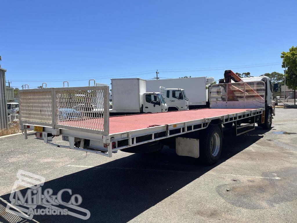 2005 Hino Ranger Tray Back Truck with Crane exterior rear corner