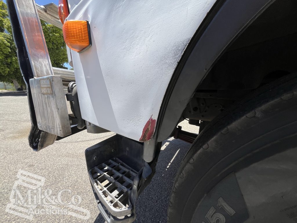 2005 Hino Ranger Tray Back Truck with Crane passenger door damage