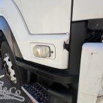2012 Isuzu FVZ 1000 Tray Back Truck with Hiab drivers door flare cracked