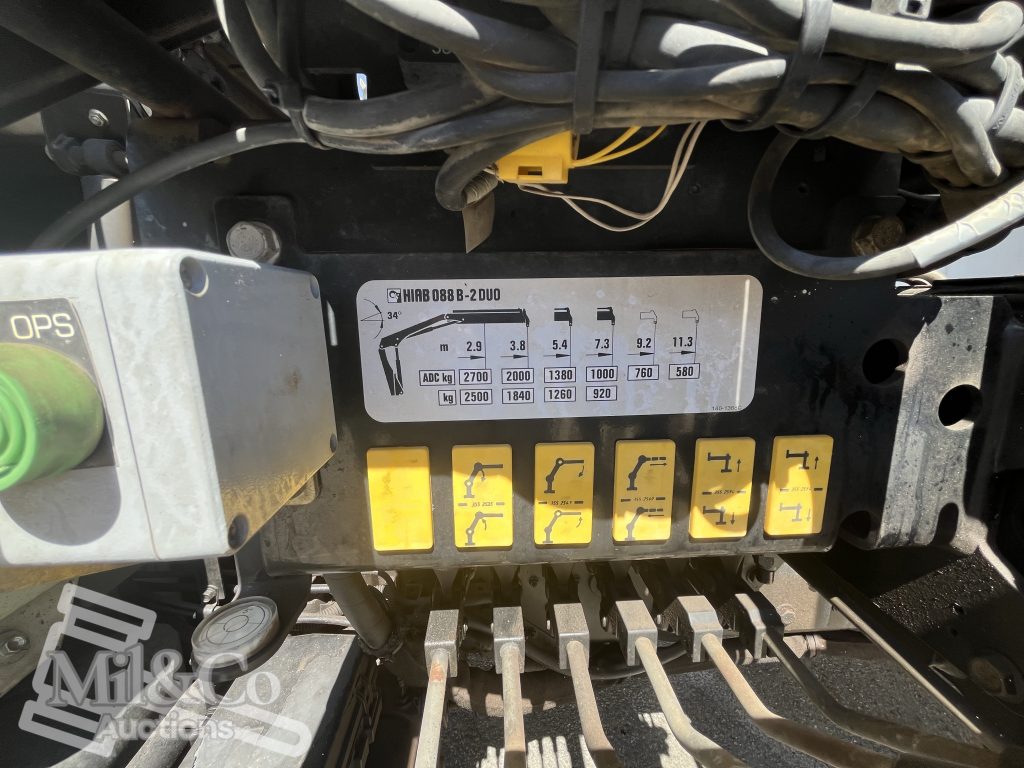 2012 Isuzu FVZ 1000 Tray Back Truck with Hiab crane controls and specifications