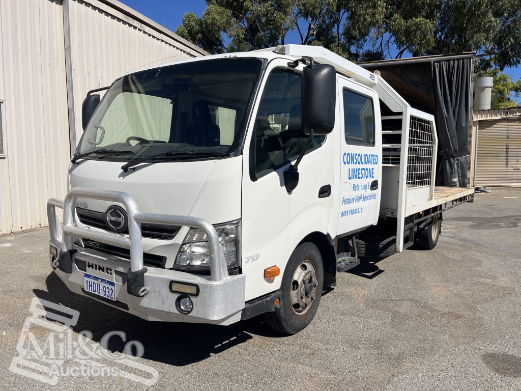 2015 Hino 300 717 Crew Cab Tray Back Truck exterior front passenger side corner