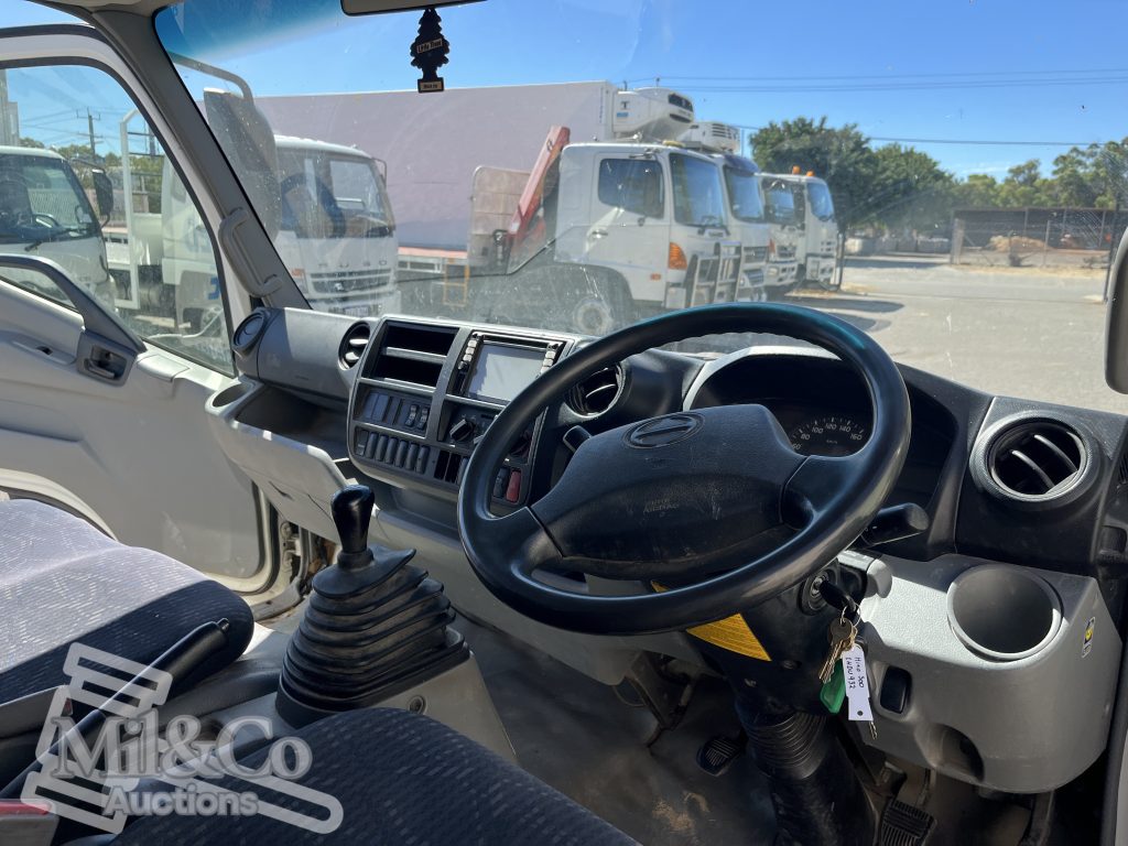 2015 Hino 300 717 Crew Cab Tray Back Truck interior steering wheel and gear stick